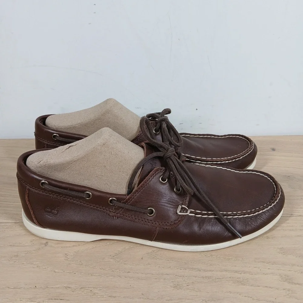 Timberland Boat Shoes Mens 11.5 Brown Leather Lace Up OrthoLite Comfort Casual